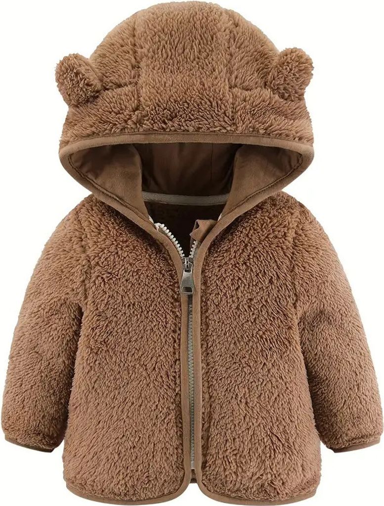 Cozy Bear-Ear Hooded Jacket for Toddlers - Girls & Boys Zip-Up Teddy Sweater - Warm Winter Outerwear, 70/0-6M