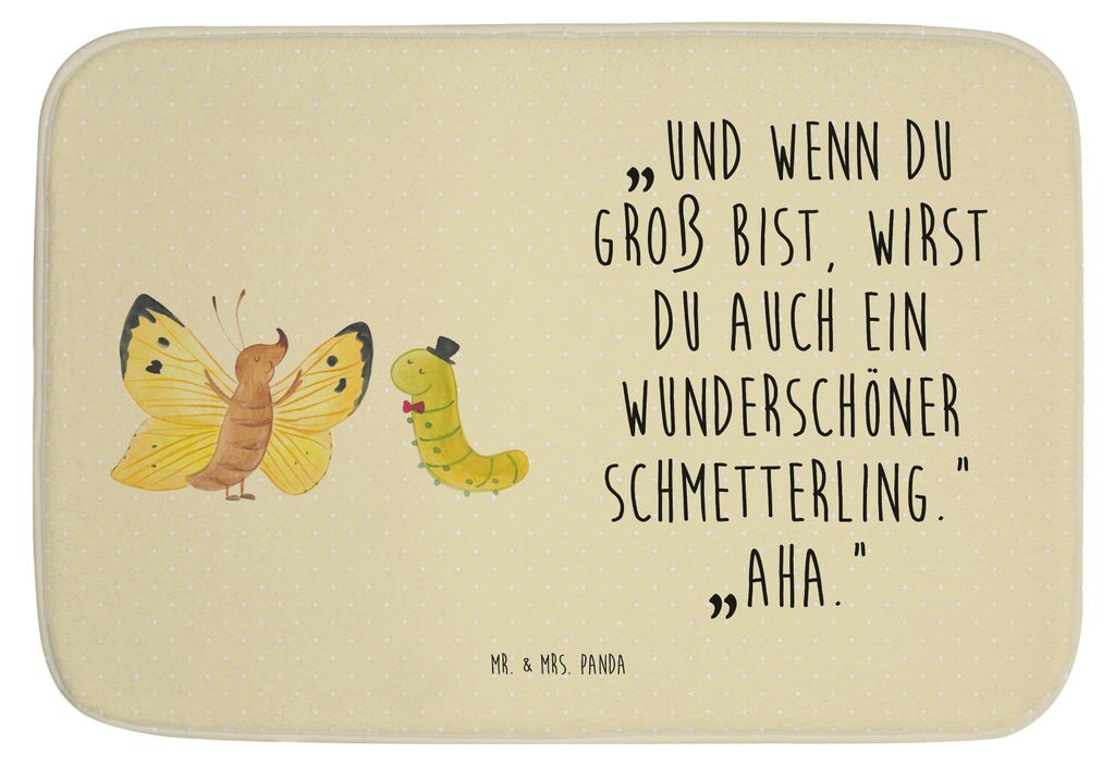 Mr. & Mrs. Panda Badezimmerteppich Raupe Schmetterling - Gelb Pastell - Geschenk, Entwicklung, Hut, Badteppich, Lustige Sprüche, Kokon, duschmatte...