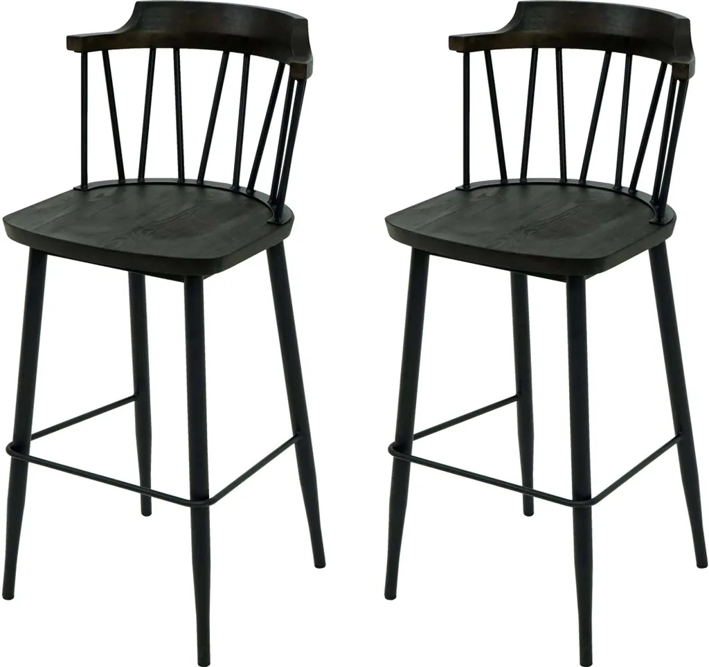 Tabouret de bar stable bois massif et métal robuste lot de 2 pièces