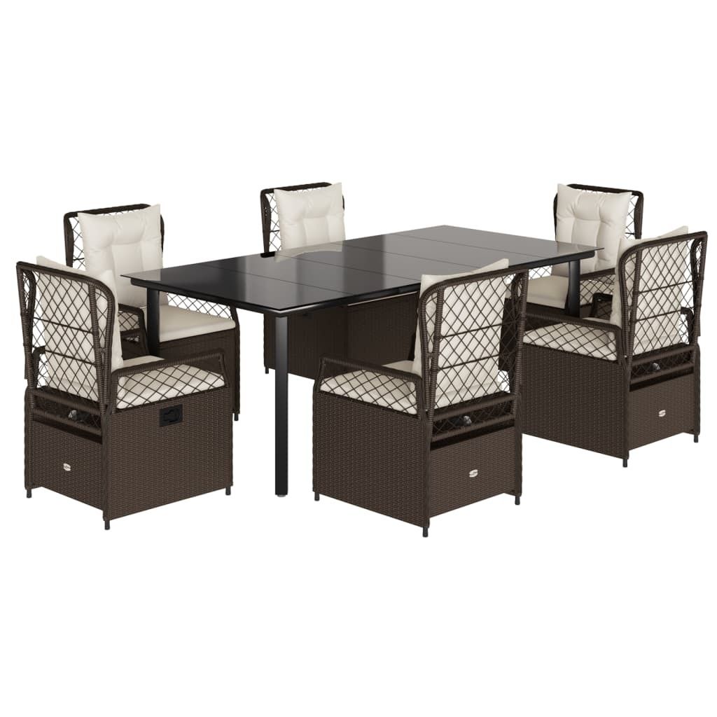7-tlg. Garten-Essgruppe mit Kissen Braun Poly Rattan