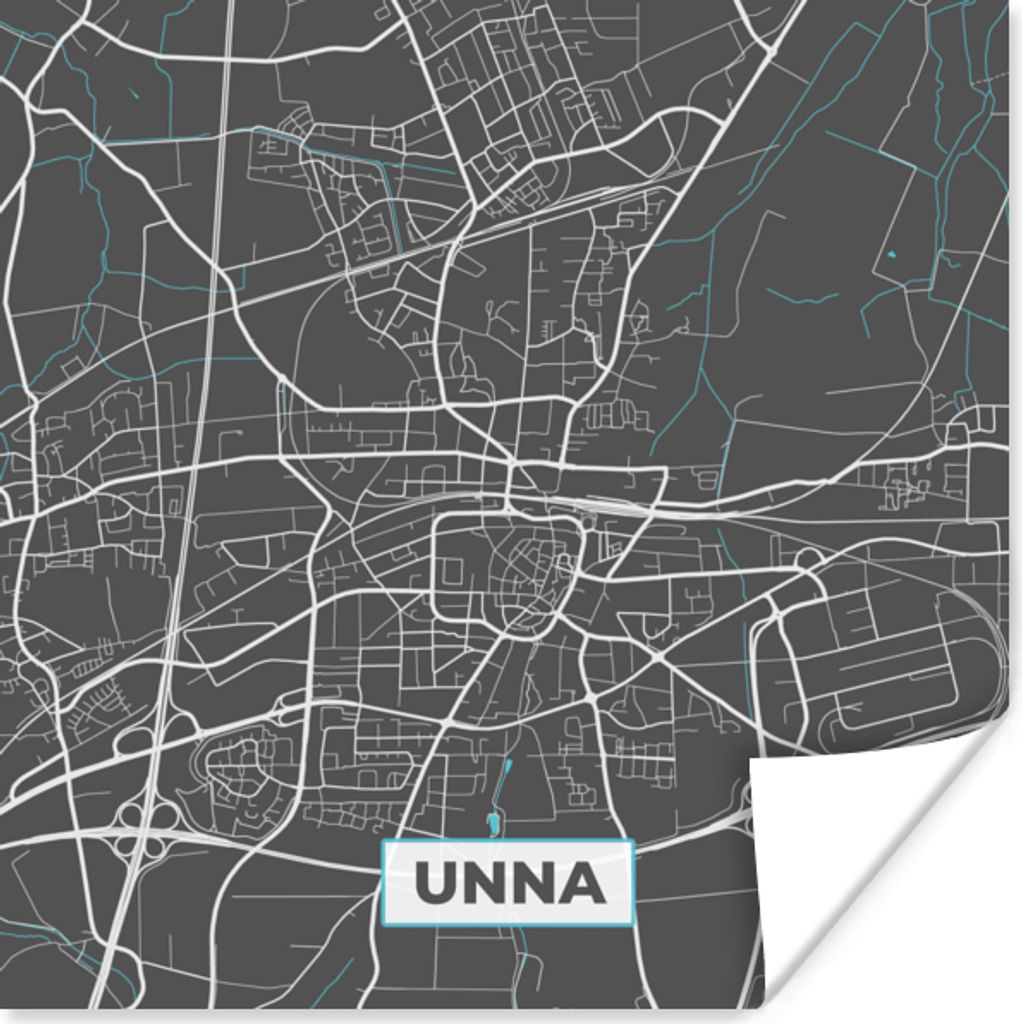 MuchoWow Poster Stadtplan - Deutschland - Blau - Unna - Karte 75x75 cm - Wand Dekoration