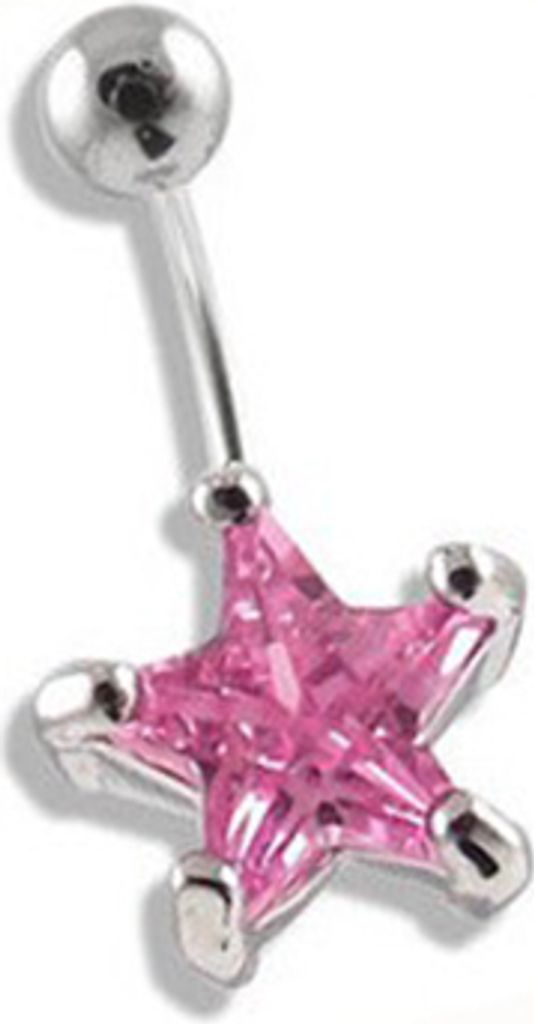 Strass Pentagramm Chirurgenstahl Bauchnabelring Langhantel Piercing Schmuck-Rosa