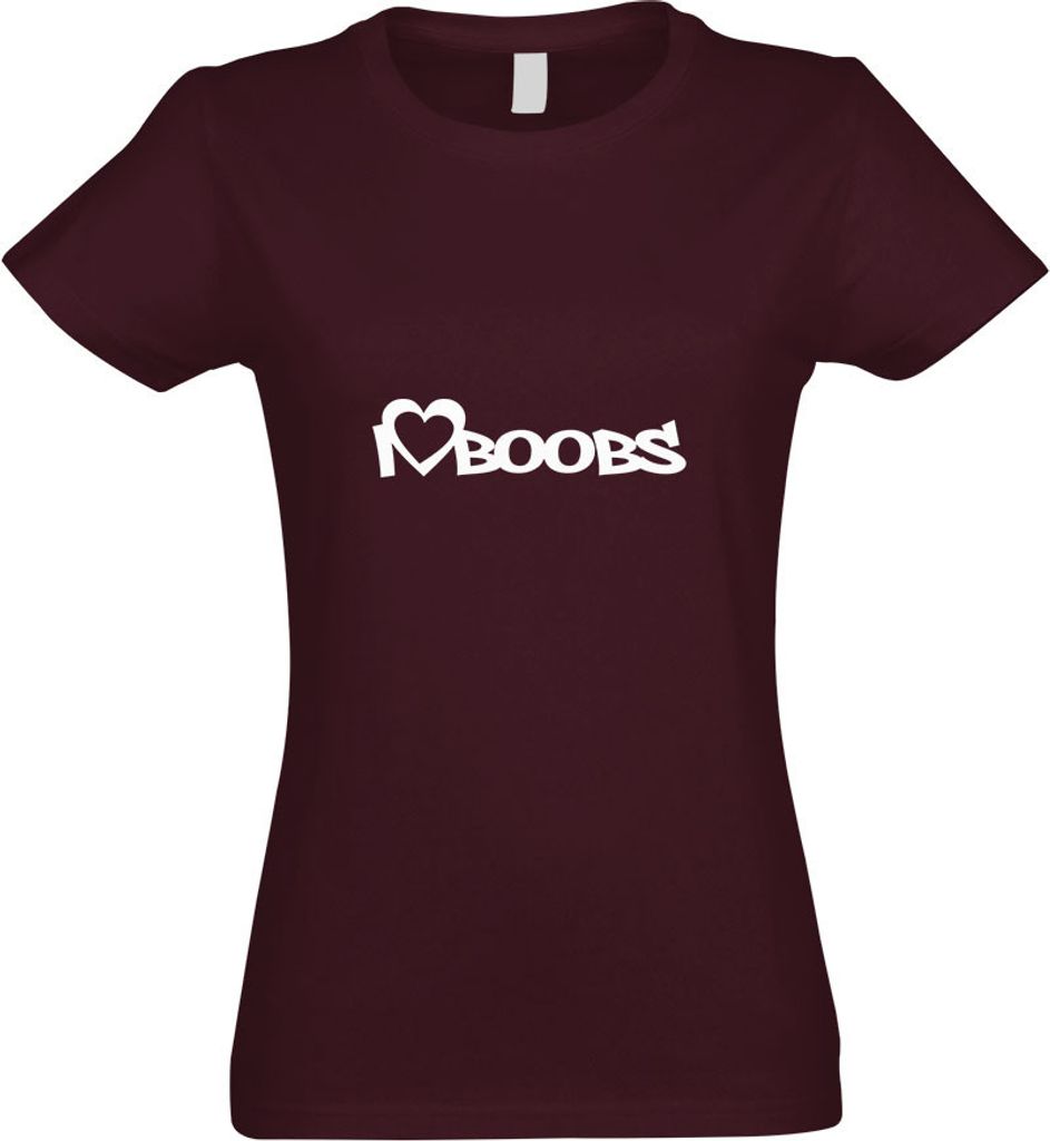 Kiwistar - T-Shirt tailliert - Damen - Burgund - I Love Boobs - mit Motiv Bedruckt - Funshirt Design - Sport - Freizeit - Damen - L