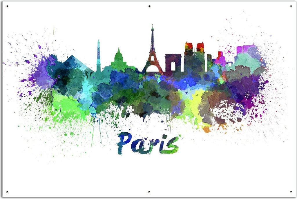 Wallario Outdoor-Poster für Garten oder Balkon, Motiv Städte als Aquarell - Skyline von Paris, in ca. 61 x 91,50 cm