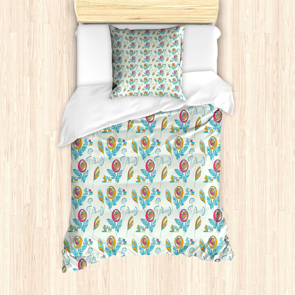ABAKUHAUS Blume Bettbezug Set für Einzelbetten, geometrisch, Milbensicher Allergiker geeignet mit Kissenbezug, 135 cm x 200 cm - 80 x 80 cm, Pale ...