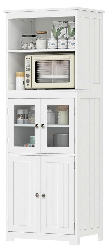 Küchenschrank, Küchenbuffet, Vitrinenschrank mit 2 Schränken und 2 offenen Ebenen, Mehrzweckschrank mit Kippschutz, für Esszimmer und Wohnzimme...