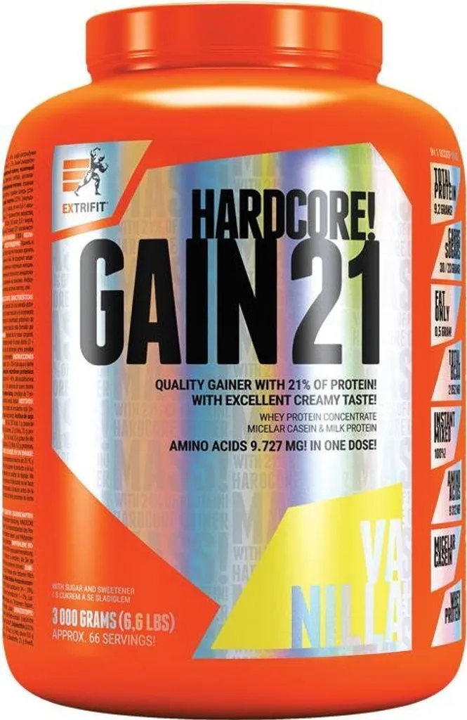 Extrifit Hardcore Gain 21 Vanille 3000g - Gainer Haute Qualité Musculaire