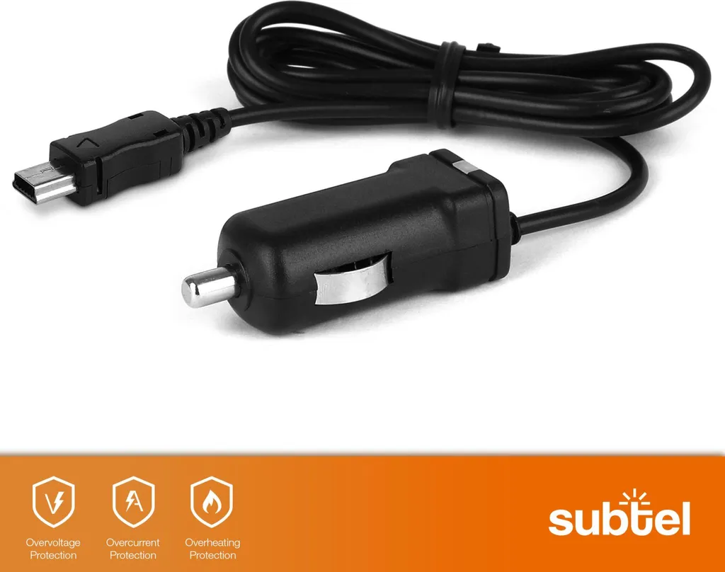 Alimentatore Auto Mini USB 5V 1000mA per Navigatori GPS - 1.5m - 5
