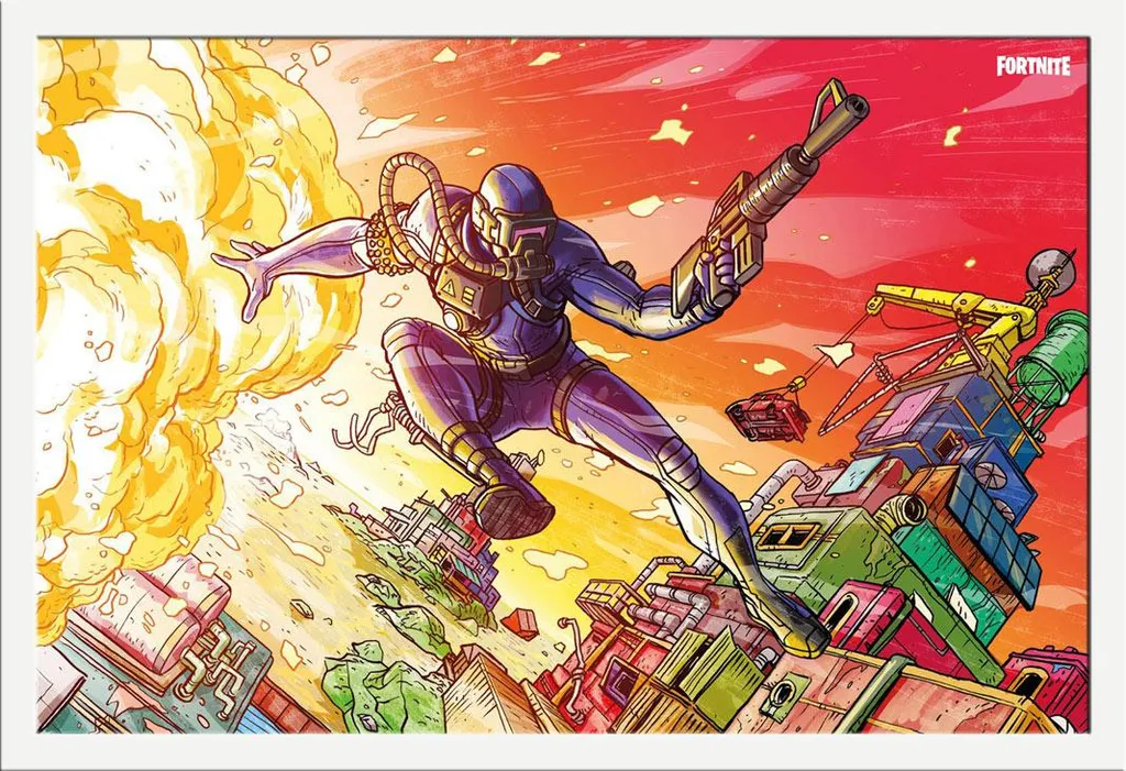 Poster Fortnite Scuba avec Cadre Amovible Blanc Shinsuke : Fini les Plis