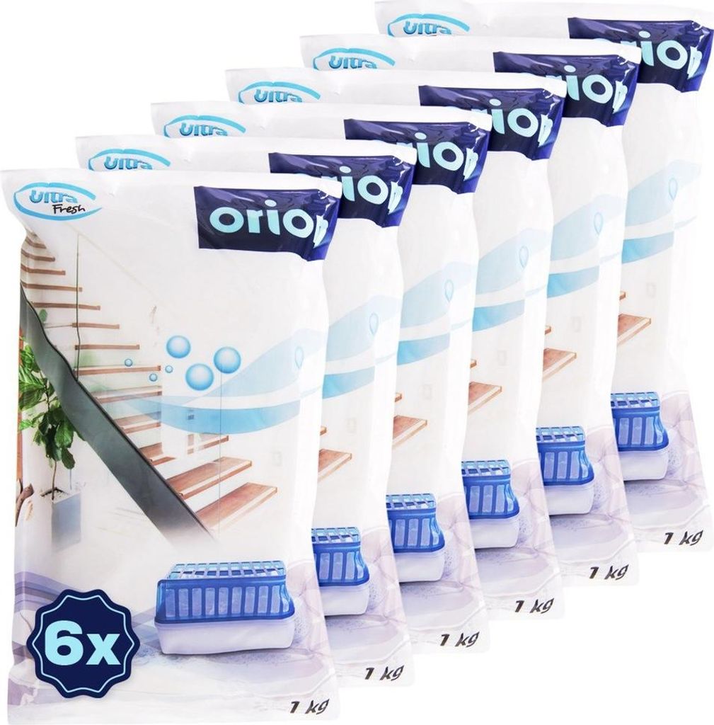 Orion | Nachfüllpack Für Feuchtigkeitsabsorber - Geruchlos - 1kg - 6 Stück - Bis zu 50 m²