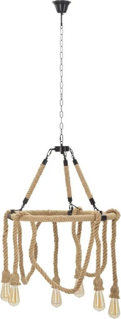 Mauro Ferretti Plafonnier Cercle de Corde 6 Lumières E27 Ø 64x90 cm Brun