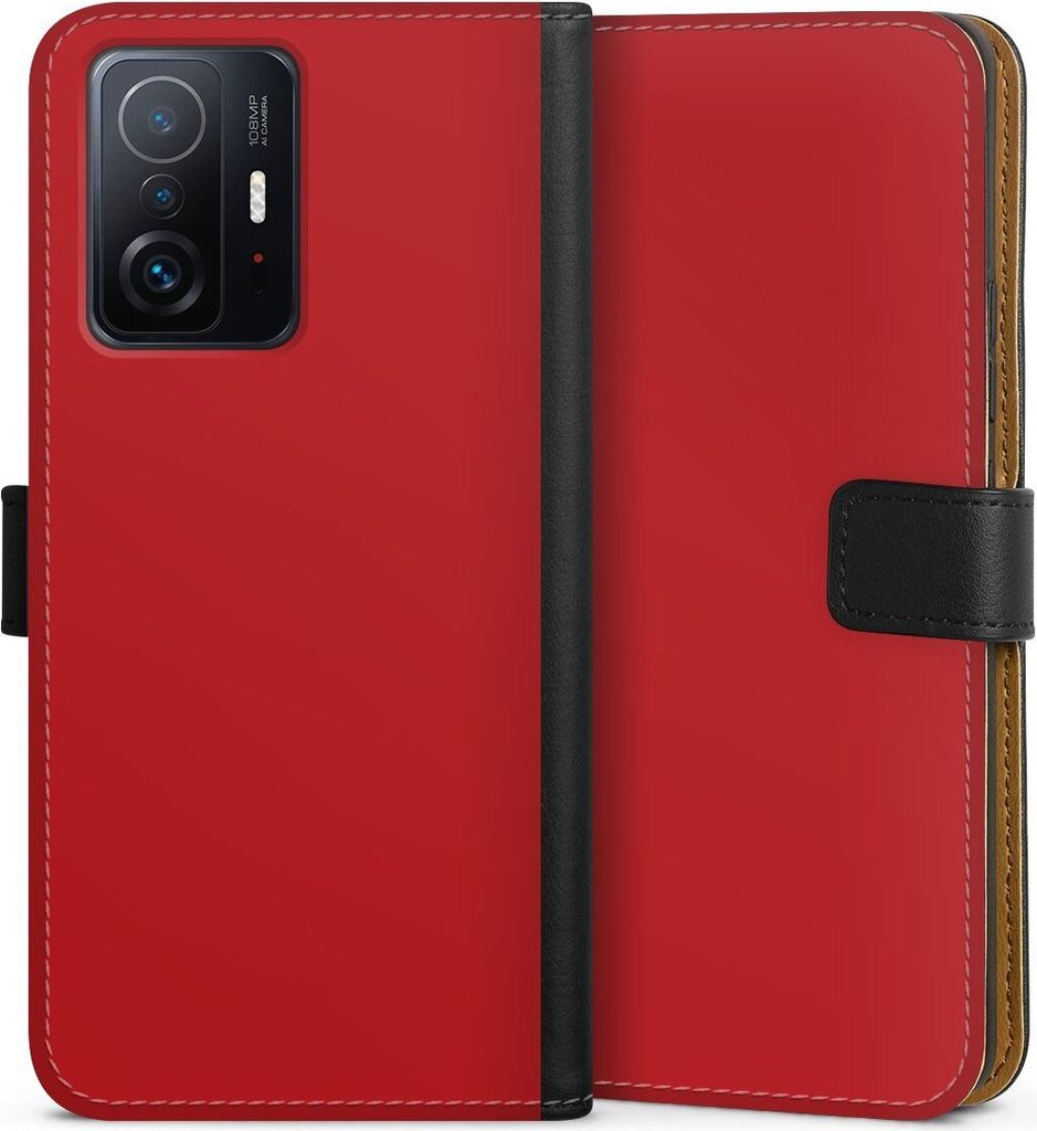 DeinDesign Klapphülle für Xiaomi 11T Pro 5G Handytasche Lederhülle Tasche Farbe Rot einfarbig