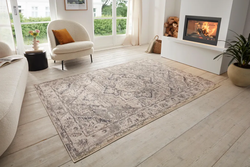 Tapis Moderne Terrain : Résistant et Doux - Design Sable Crème Gris - 2