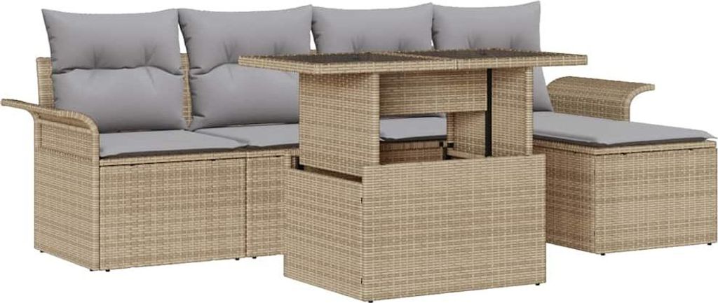 Gartensofa-set mit Kissen 6 pcs Beige Poly-Rattan