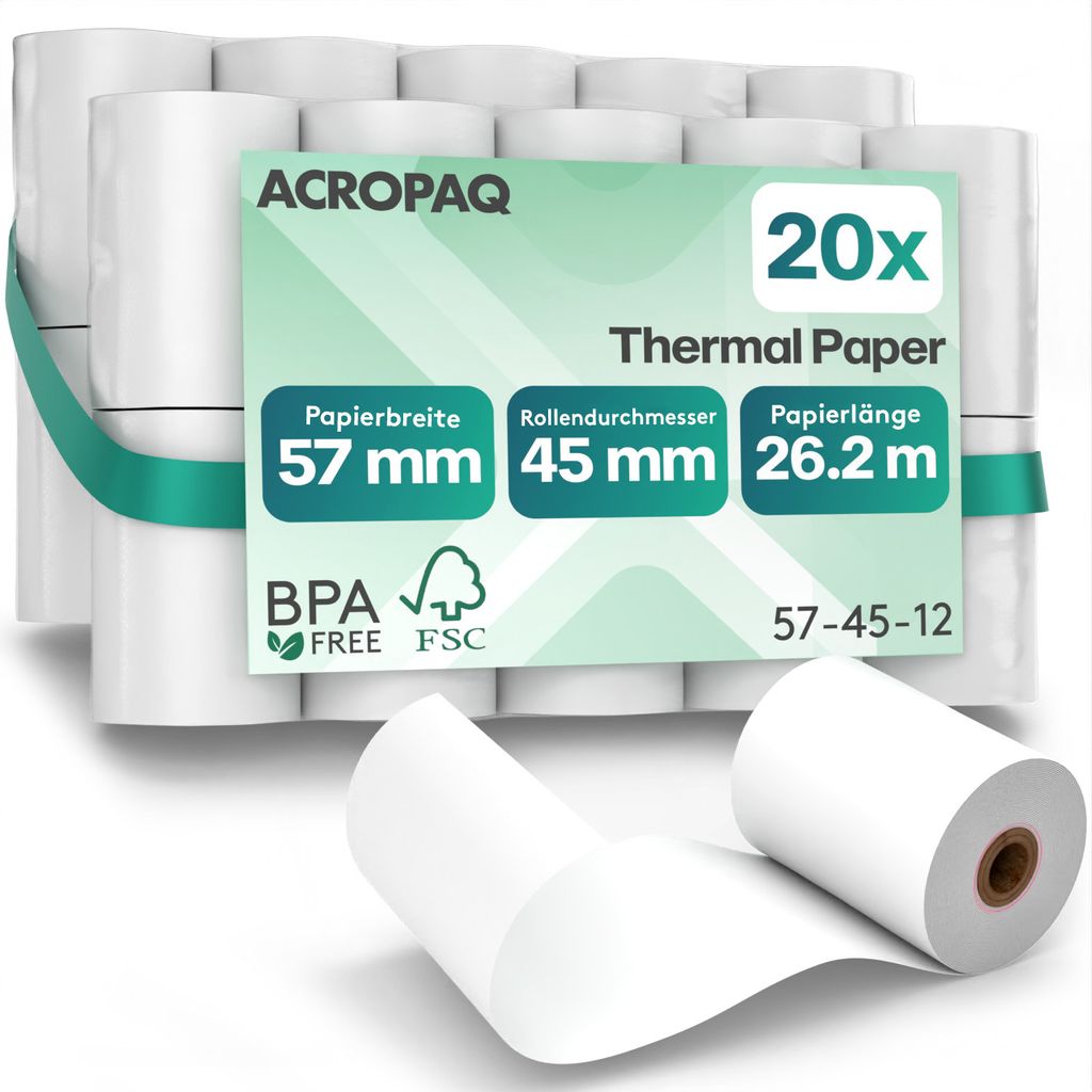 ACROPAQ - 20 x Thermische Kassenrolle - 57 x 47 x 12 mm - Produktbild 
