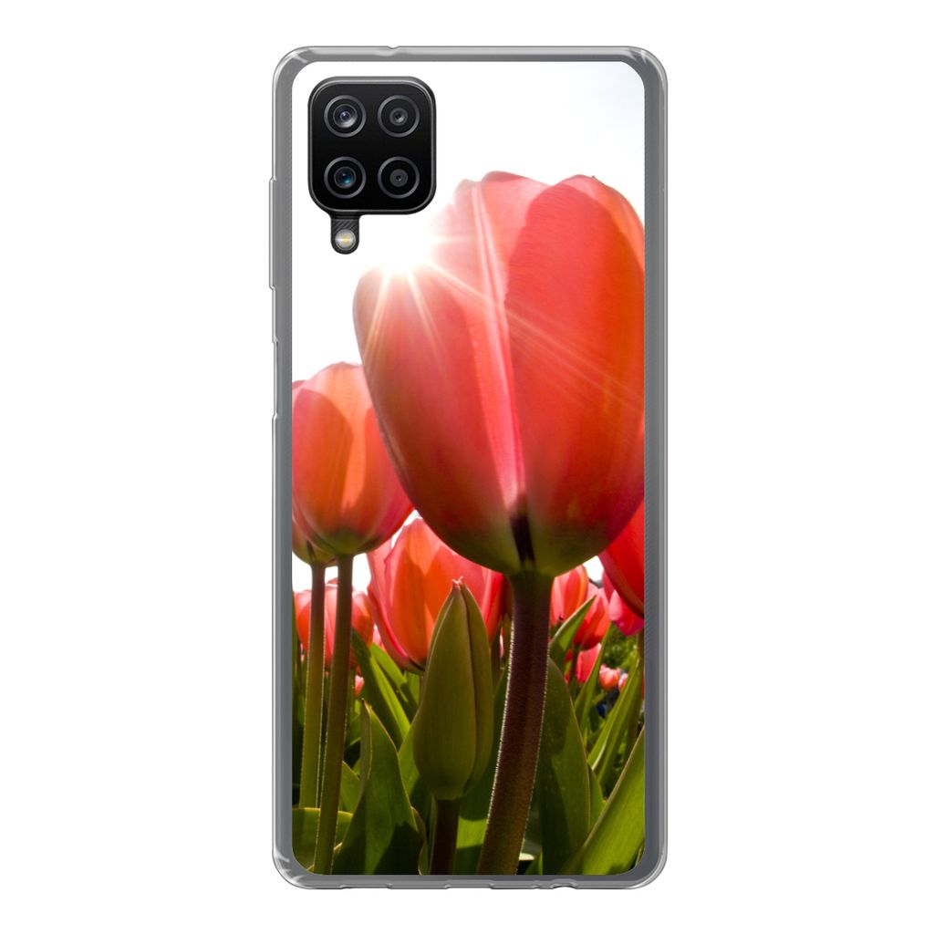 MuchoWow Handyhülle Schutzhülle Hülle für Samsung Galaxy A12 Blumen - Tulpen - Sonne Silikon Softcase Handy Hülle - Bild