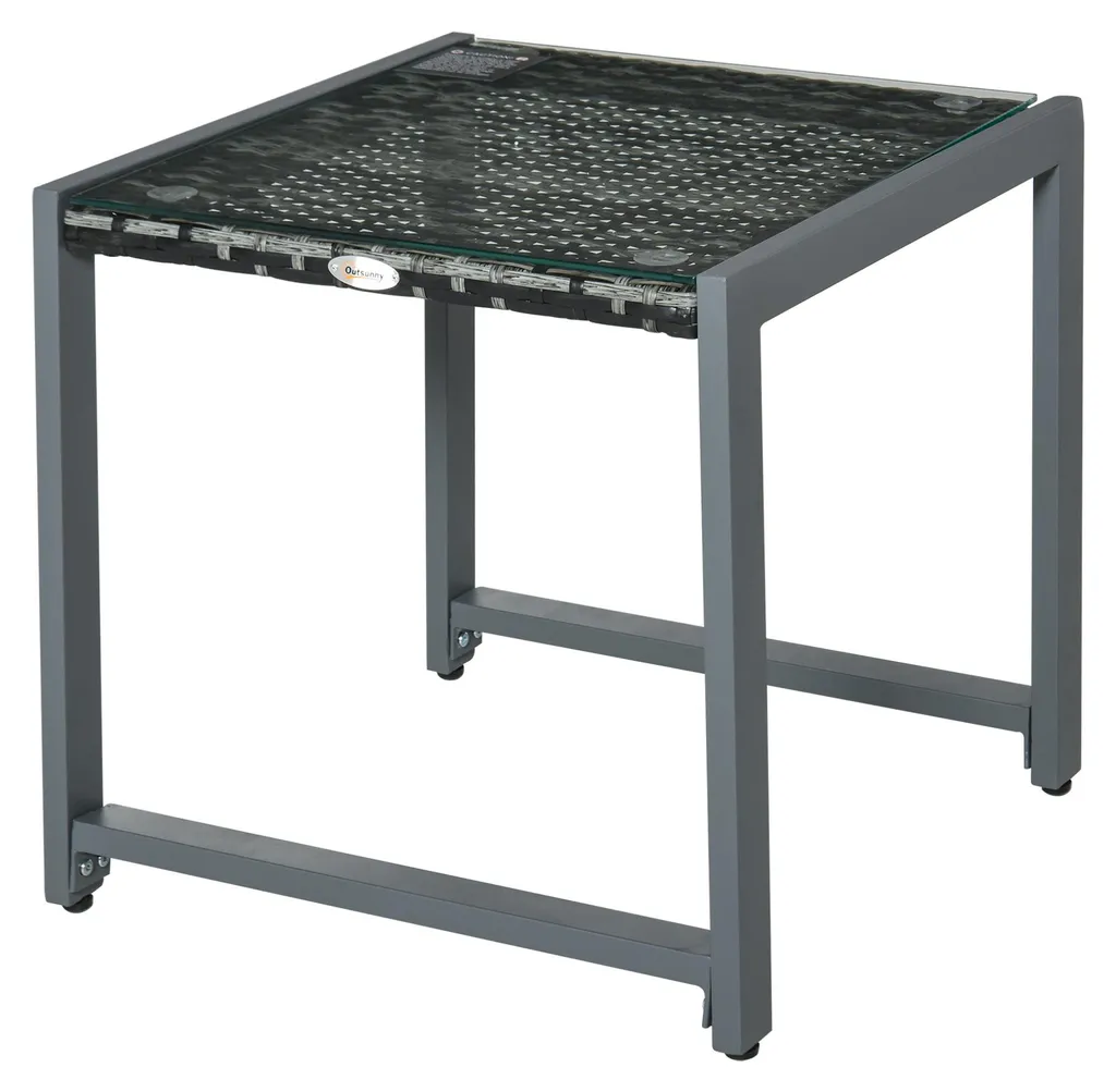 Table basse résistante aux intempéries en rotin avec plateau verre trempé