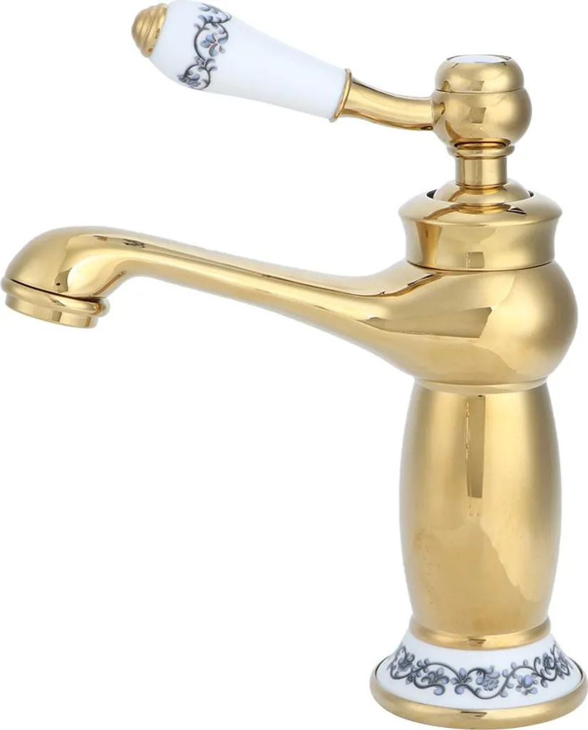 Robinet de lavabo doré antique en laiton massif avec valve céramique