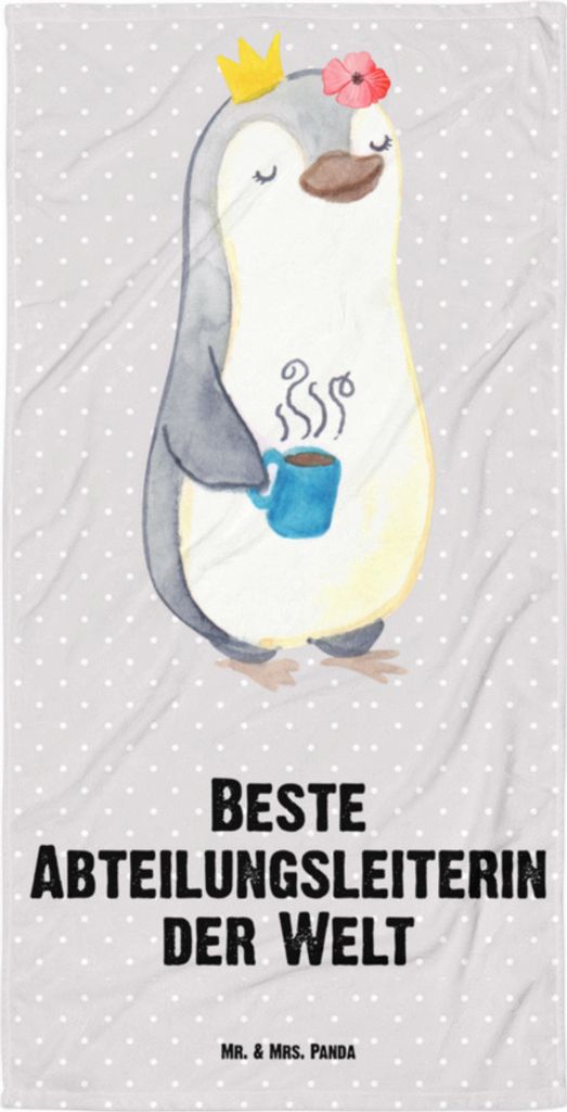 Mr. & Mrs. Panda Baumwollhandtuch Pinguin Beste Abteilungsleiterin der Welt - Grau Pastell - Geschenk, Anerkennung, flauschiges Handtuch, Abschied,...