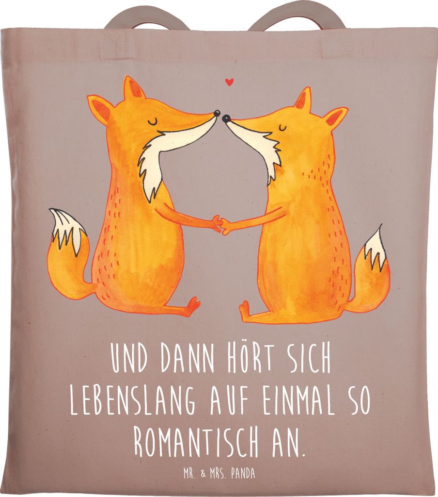 Mr. & Mrs. Panda Einkaufstasche Füchse Liebe - Braun Pastell - Geschenk, Tote Bag, Partner, Freund, Ehe, Schultasche, Fox, Laptoptasche, Shopping ...