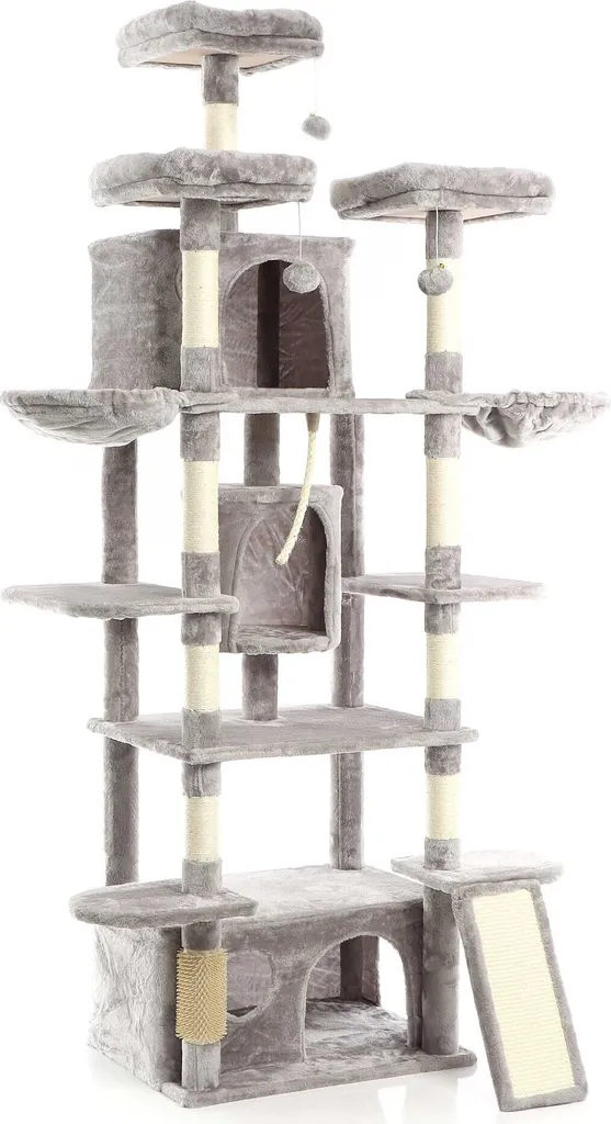 Arbre à chat 198 cm gris : protégez vos meubles avec le sisal intégré