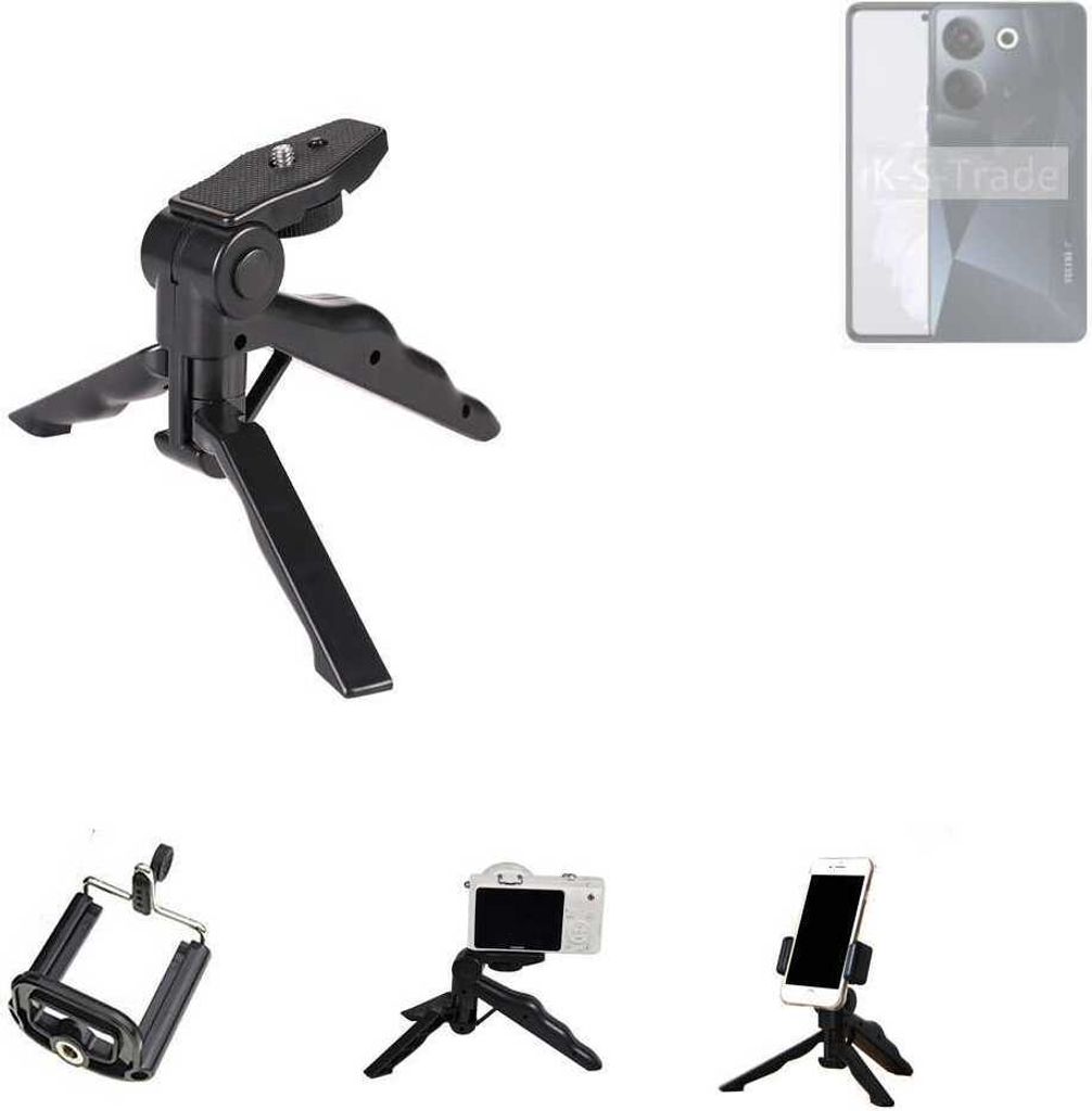 K-S-Trade Stativ Tisch-Ständer Dreibein Handy-Stativ Ständer kompatibel mit Tecno Camon 20 Mini-Stativ Smartphone Tripod Handy-Stativ aus Plastik