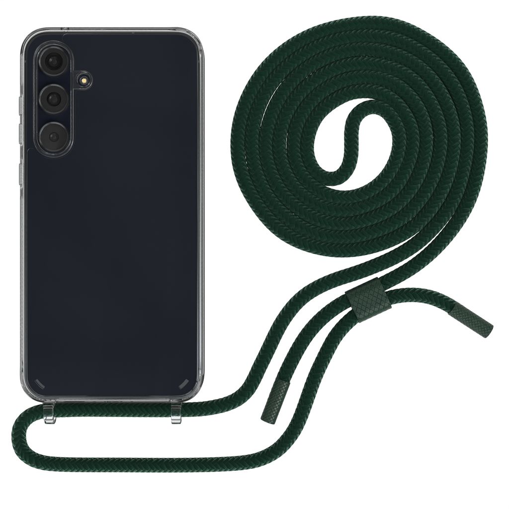 EAZY CASE Handykette für Samsung Galaxy A55, Clear Case aus Silikon, mit Umhängeband, abnehmbare Endstücke, Handyband in Grün