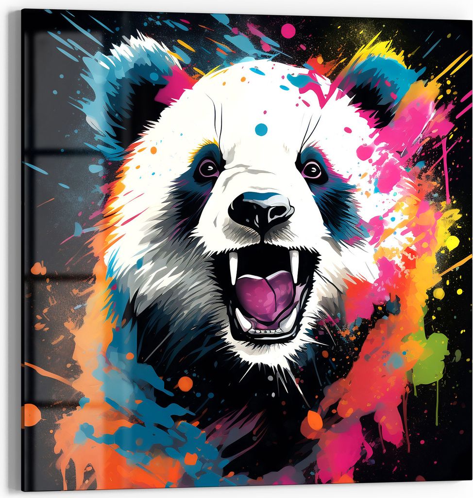 DEQOART Glasbild Echtglas 30x30 cm 'Pandas Lebensfreude' Wandbild Bild modern Deko