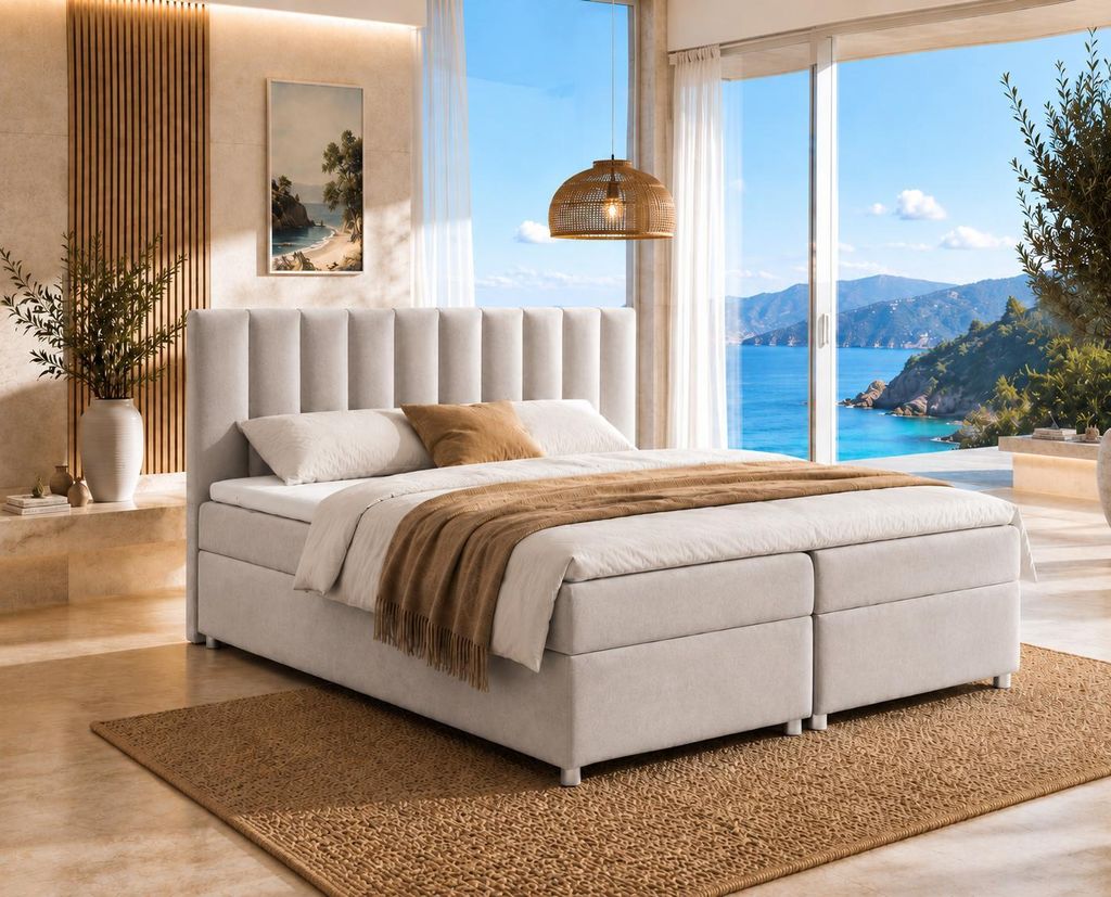 Best For Home Trinity K-10 Boxspringbett| Bett mit Bettkasten Bonellfederkern inkl. Topper | Polsterbett 160x200 mit Lieferung bis zur Bordsteinkante
