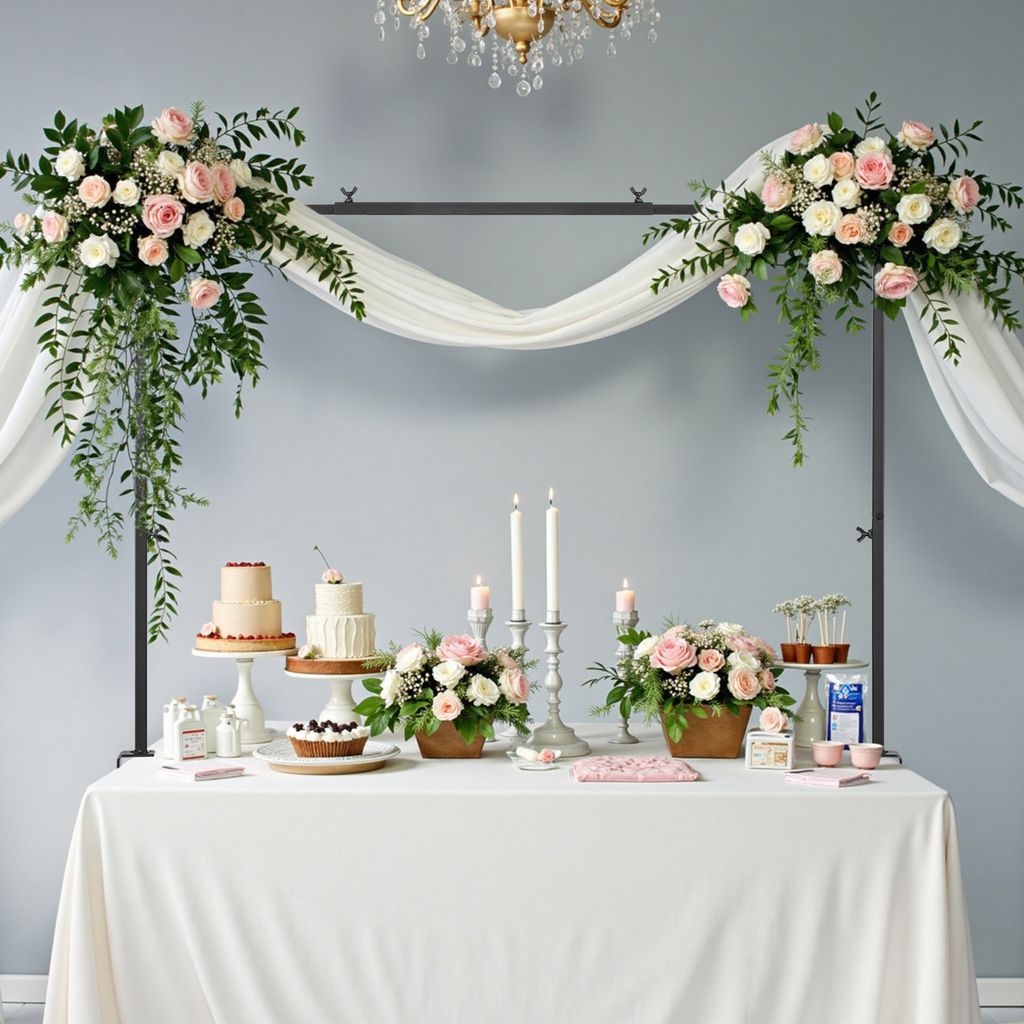 A table decorated for a celebration with cakes, flowers, and candles.