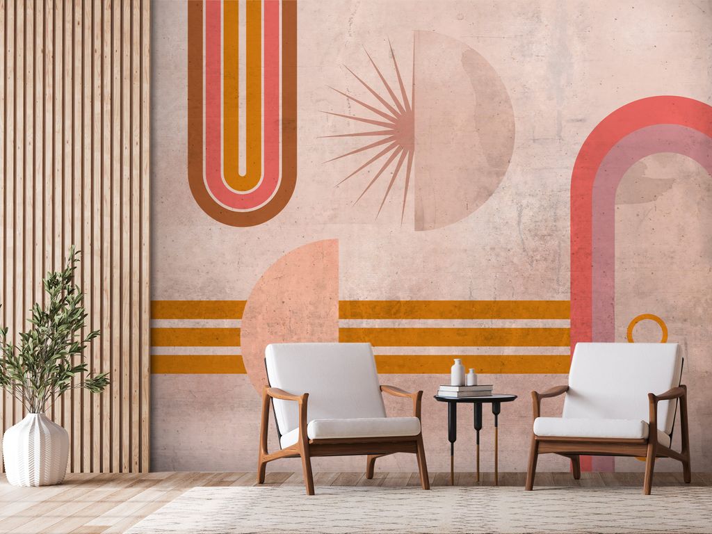 Vlies Fototapete Abstrakt 300x210 cm Tapeten Wandtapete XXL geometrische Muster rosa bunt a-A-0838-a-a