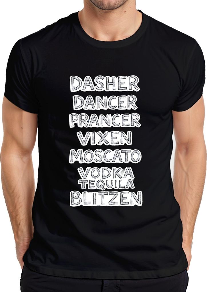 Dasher Dancer Prancer Vixen Moscato Vodka Geschenk Lustig Party Herren T-Shirt, Schwarz, L