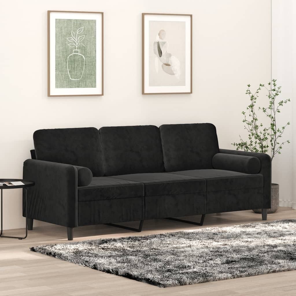 Maison Exclusive - 3-Sitzer-Sofa mit Zierkissen Schwarz 180 cm Samt