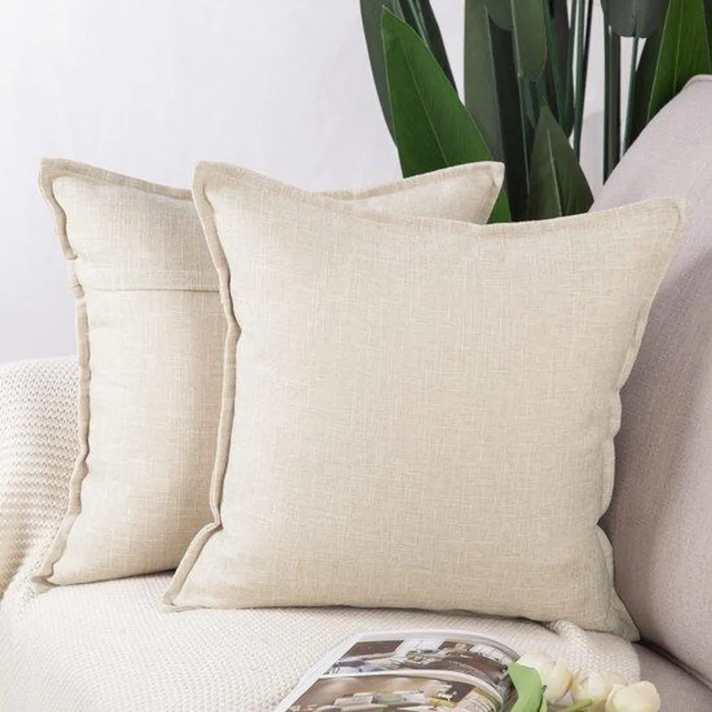 Housses de Coussin Carrées 60x60 en Lin et Polyester Beige Déco Zen