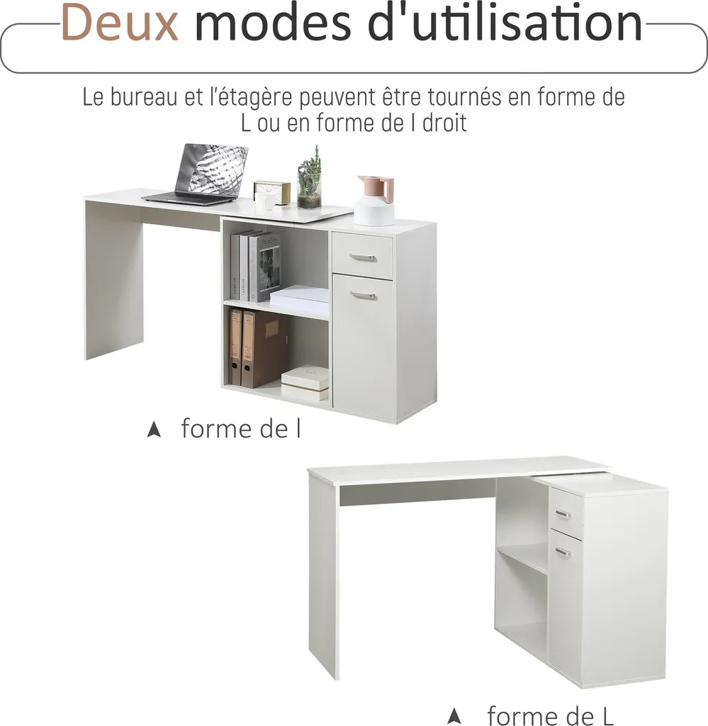 Bureau d'Angle Blanc 117 cm : Solution Gain de Place pour Rangement - 4