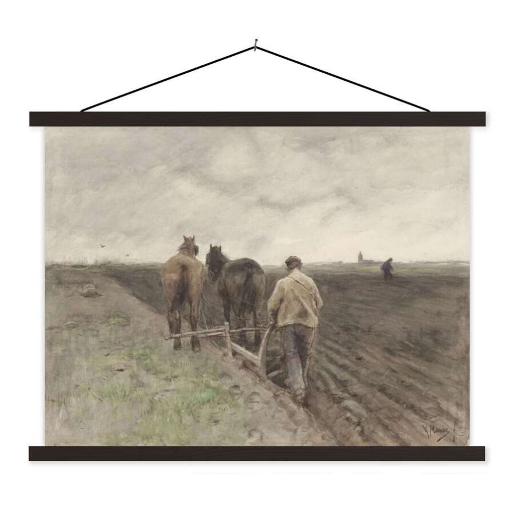 MuchoWow Textilposter Pflügender Bauer - Gemälde von Anton Mauve 40x30 cm mit schwarzem Rahmen - Dekorationen