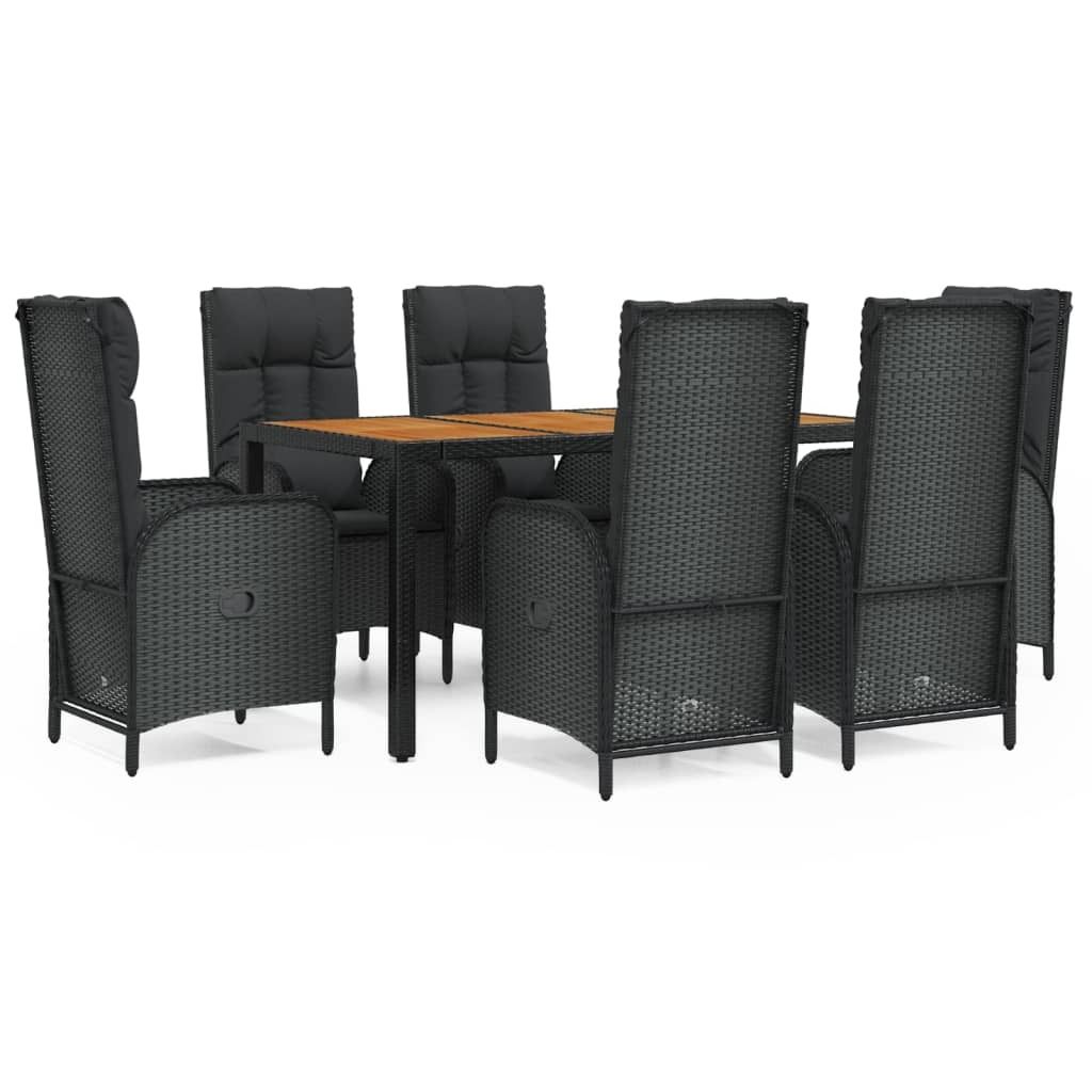 vidaXL 7-tlg. Garten-Essgruppe mit Kissen Schwarz Poly Rattan