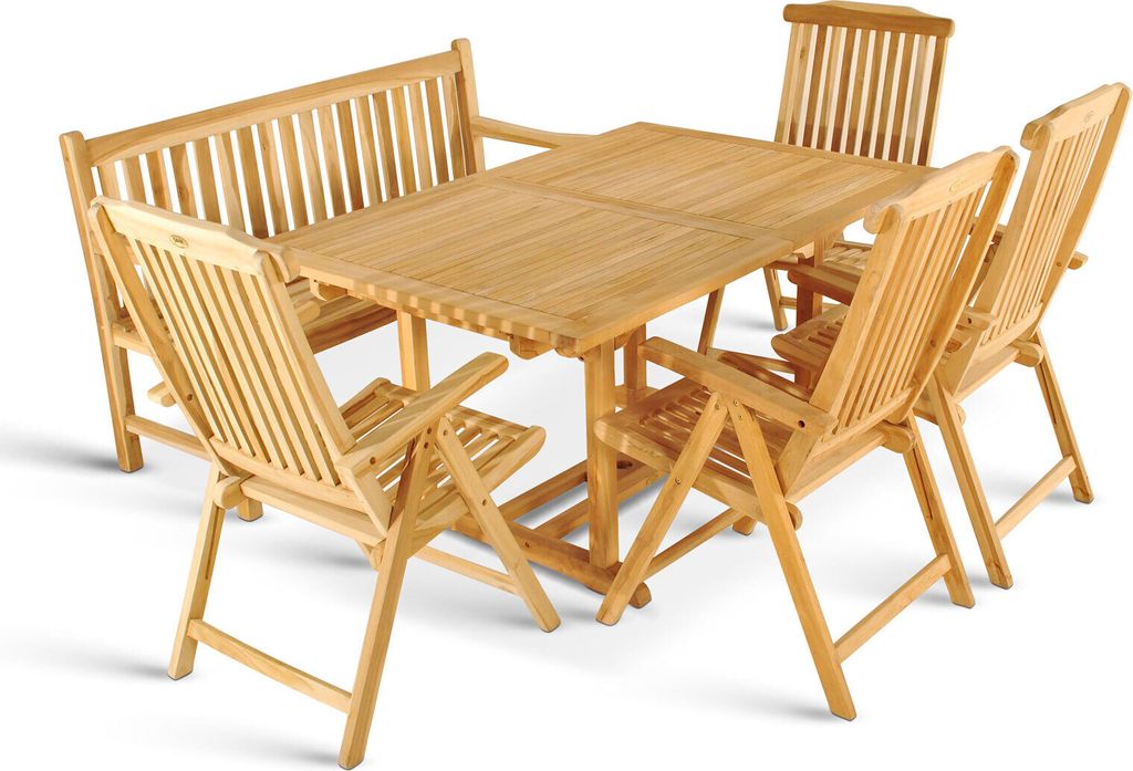 SAM Gartenmöbel Set 6tlg mit Bank Teak Gartentisch ausziehbar 180-240 cm KUBA/ARUBA