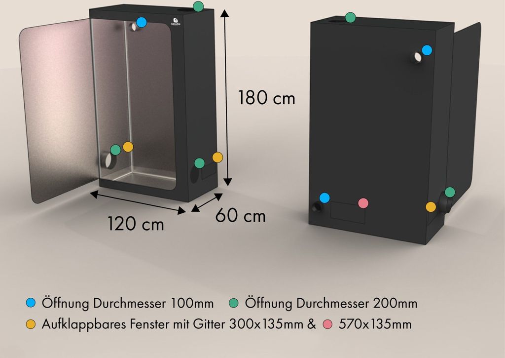 Growbox 60x120x180 cm, für 3 Pflanzen