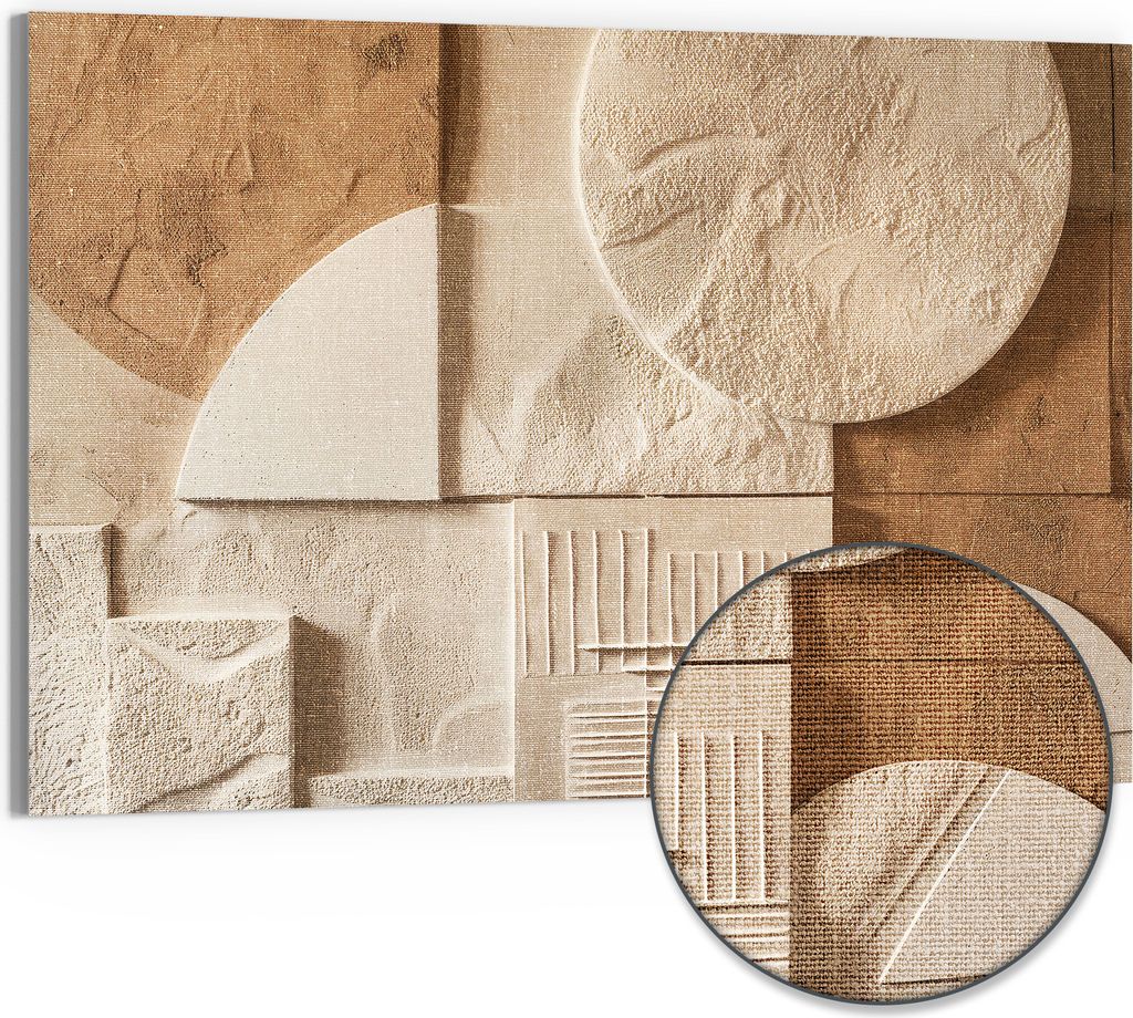 DEQORI Hybrid Leinwand Bild 90x60 cm 'Wüstengeometrie' Wandbild Glas flach modern