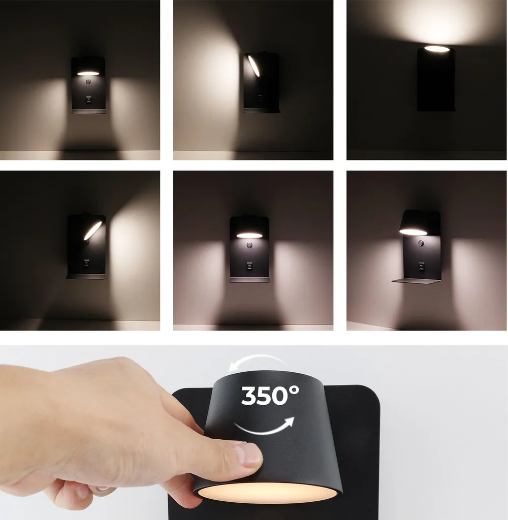 Applique murale LED ajustable 6W puces Osram avec chargeur USB et Type C