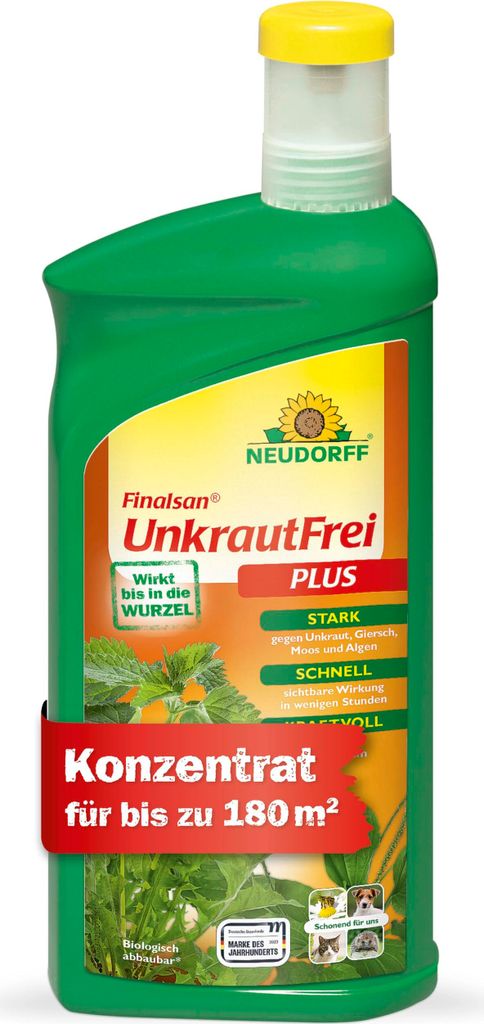 Finalsan Unkrautfrei Plus wirkt bis in die Wurzel, stark, schnell, kraftvoll Konzentrat für 180m²
