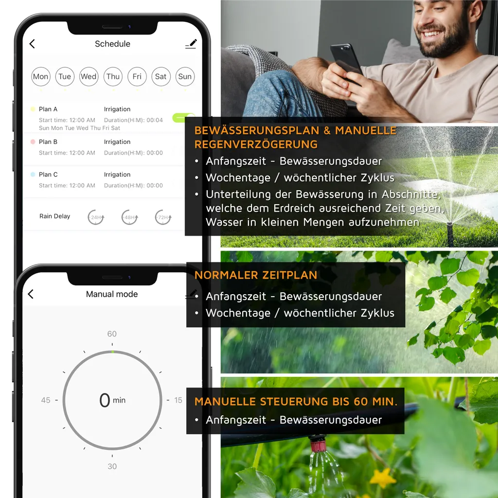 Contrôle d'arrosage WLAN programmable avec gestion par application Web