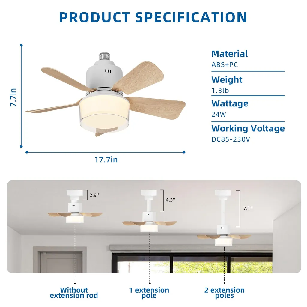 Ventilateur de plafond AIORBER avec éclairage LED et télécommande bois - 7