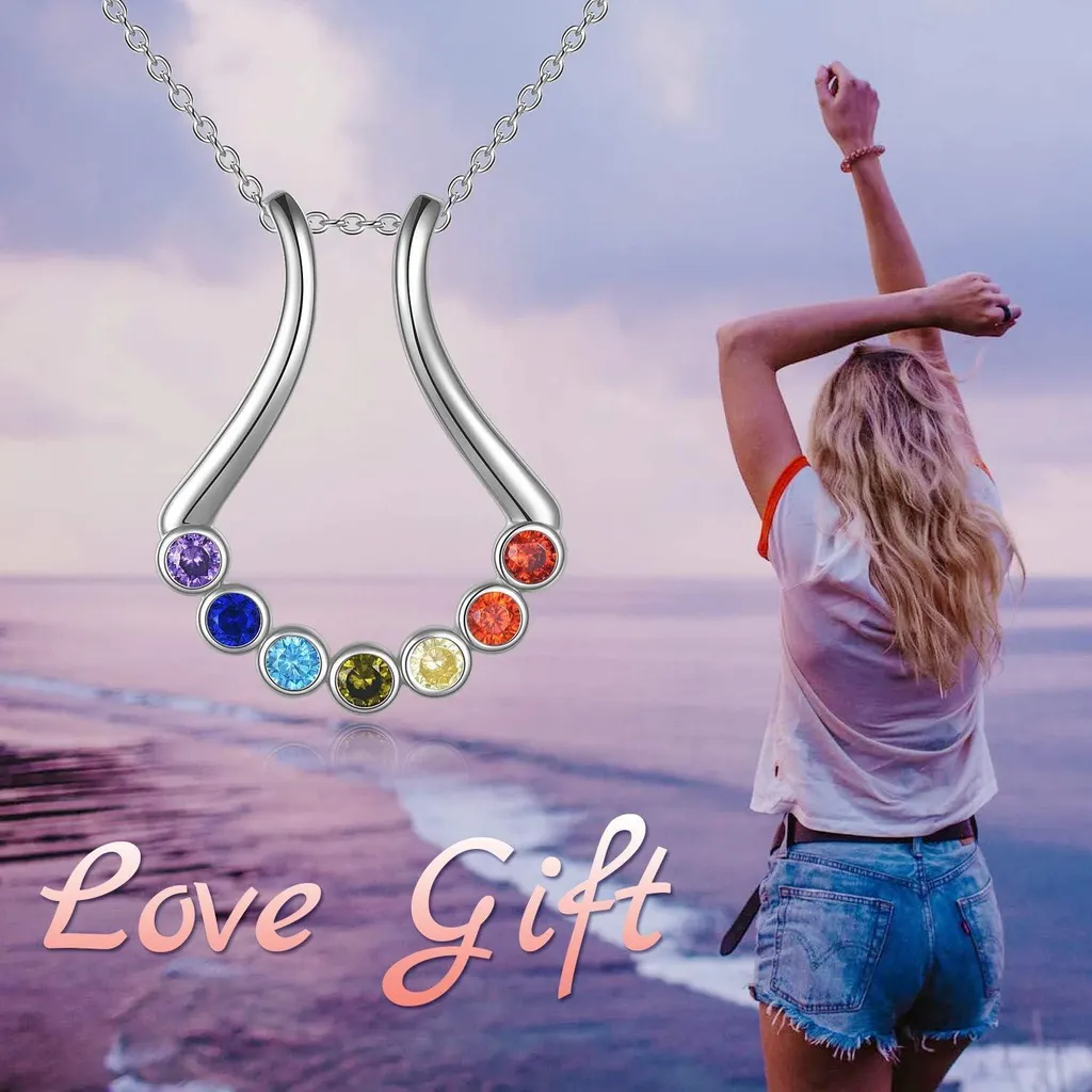 Collier Support de Bague Argent 925 Anti-Perte avec Pendentif Sept Chakras - 5