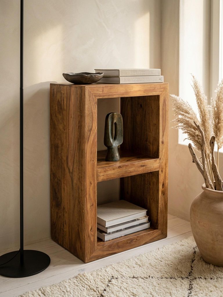 Standregal Massivholz Sheesham 88cm hoch 2 Böden Design Holz-Regal Naturprodukt Beistelltisch Landhaus-Stil