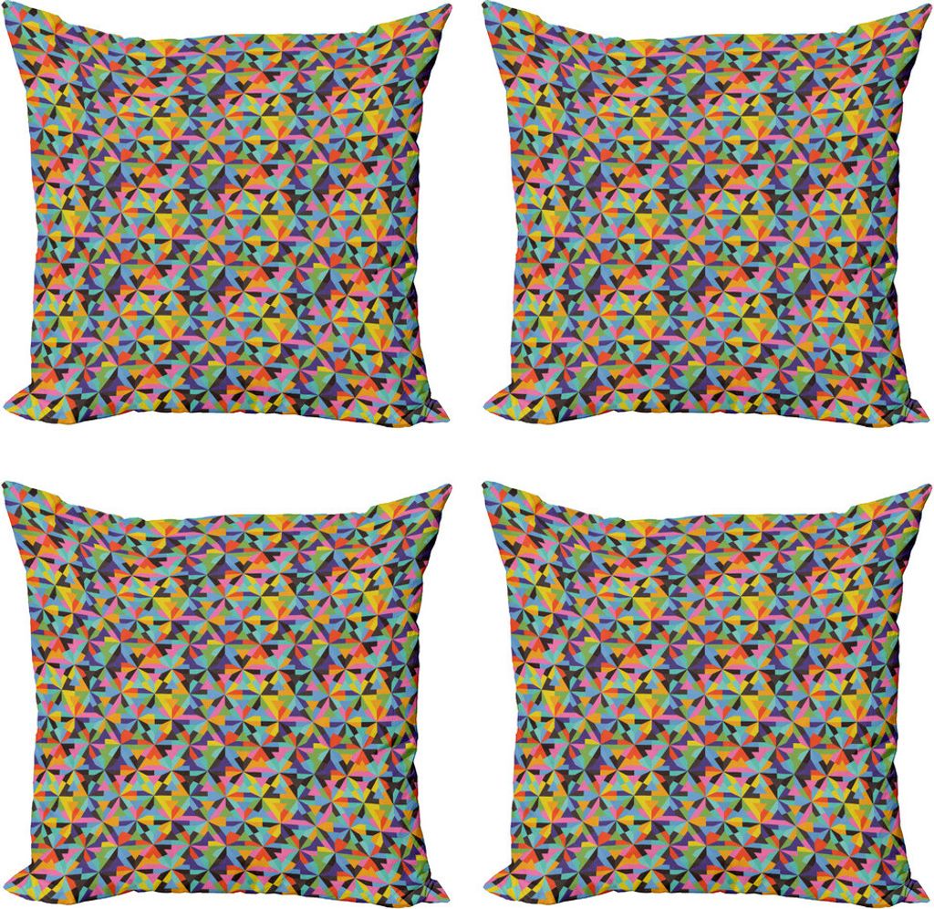 ABAKUHAUS Geometrisch Kissenbezug Set (4 Stück), Bunte Dreieck-Formen, Moderner Doppelseitiger Digitaldruck, 40 cm x 40 cm, Mehrfarbig