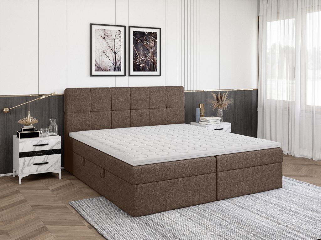 FEDVE Boxspringbett Schlafzimmerbett MOKPO mit 2 Bettkästen, Doppelbett mit Bonell-Matratze und Topper 160x200