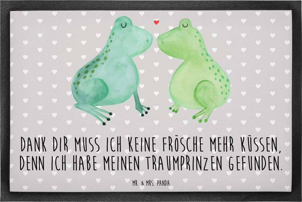 Mr. & Mrs. Panda fußmatte Frosch Liebe 60 x 90 cm - Grau Pastell - Geschenk, Türvorleger, Partner, Freundin, Schmutzmatte, Froschkönig, Freund, ...