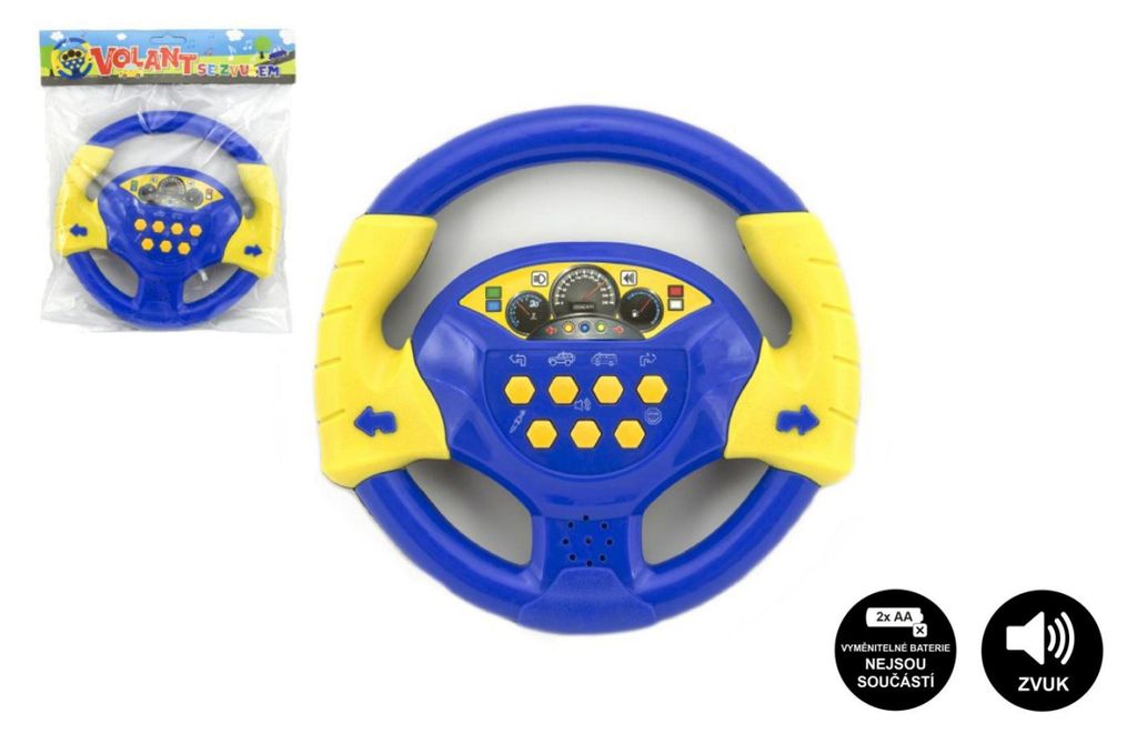 Blaues Plastiklenkrad, 20 cm, batteriebetrieben, mit Sound, im Beutel, tschechisches Design